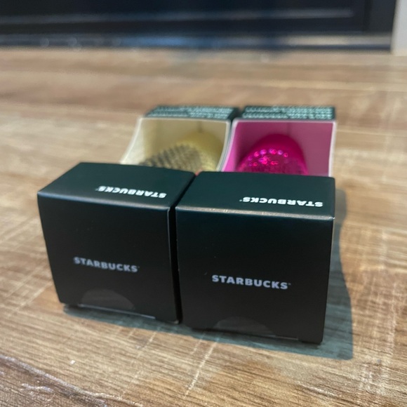 2 Starbucks Cold Cup Ornament Keychain 2022 Holiday Sangria Pink & Gold Bling - Picture 4 of 5